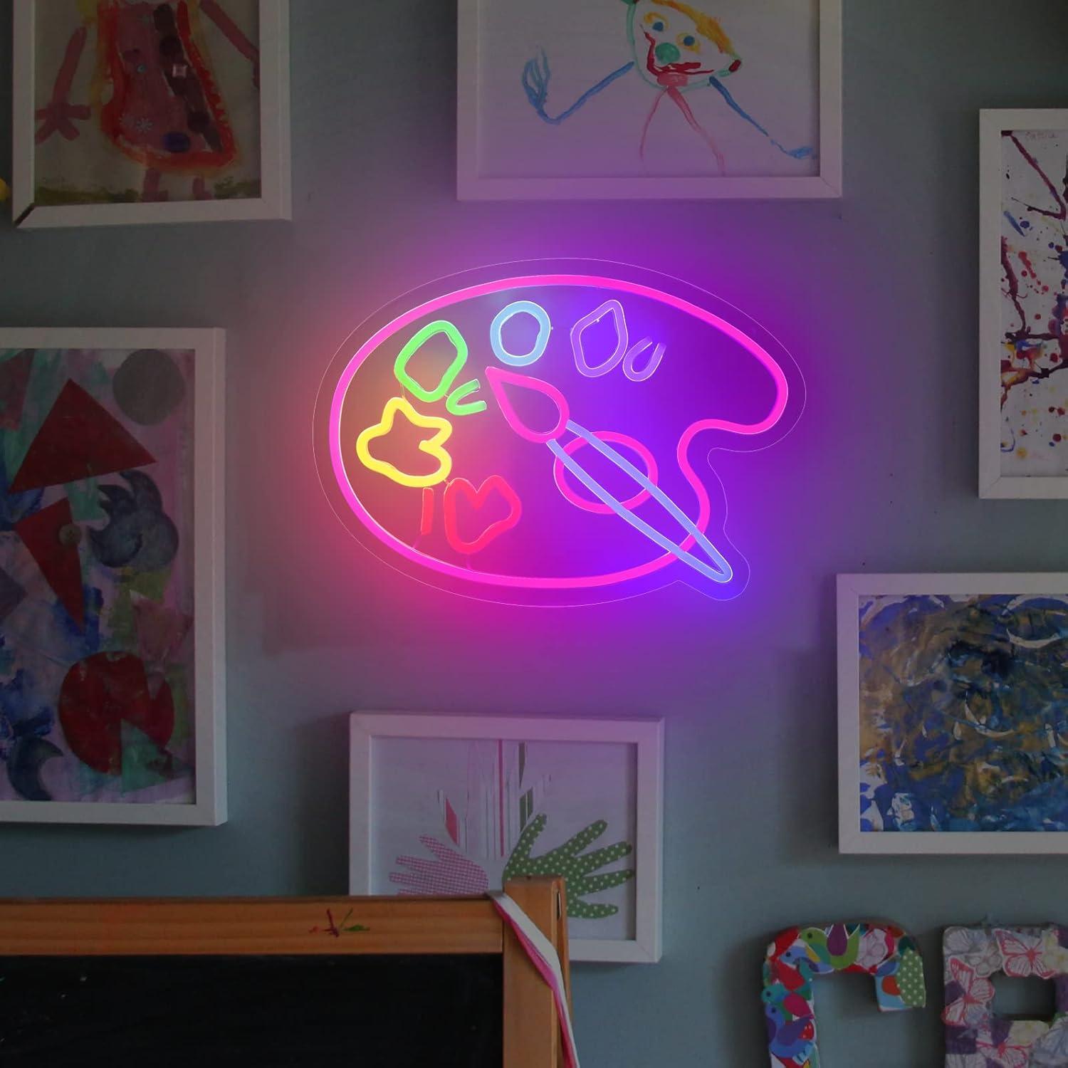 Paint Palette Neon Sign For Wall Decor Studio Room Led Lights, Pink Draw Decor Neon Signs Aesthetic Operated Light For Door Decorations, Drawing Room Accessories Neon Sign