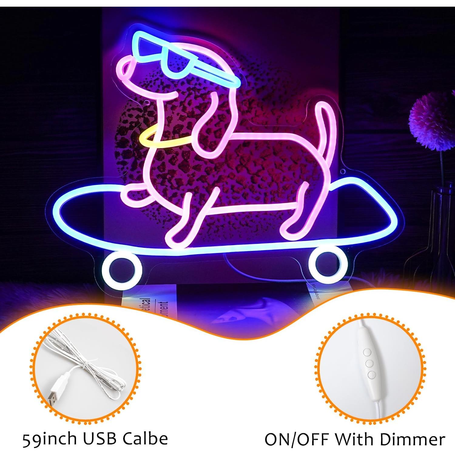 Cartel de Neón LED Perro Patinador 40.4x32 cm LISIGNVE