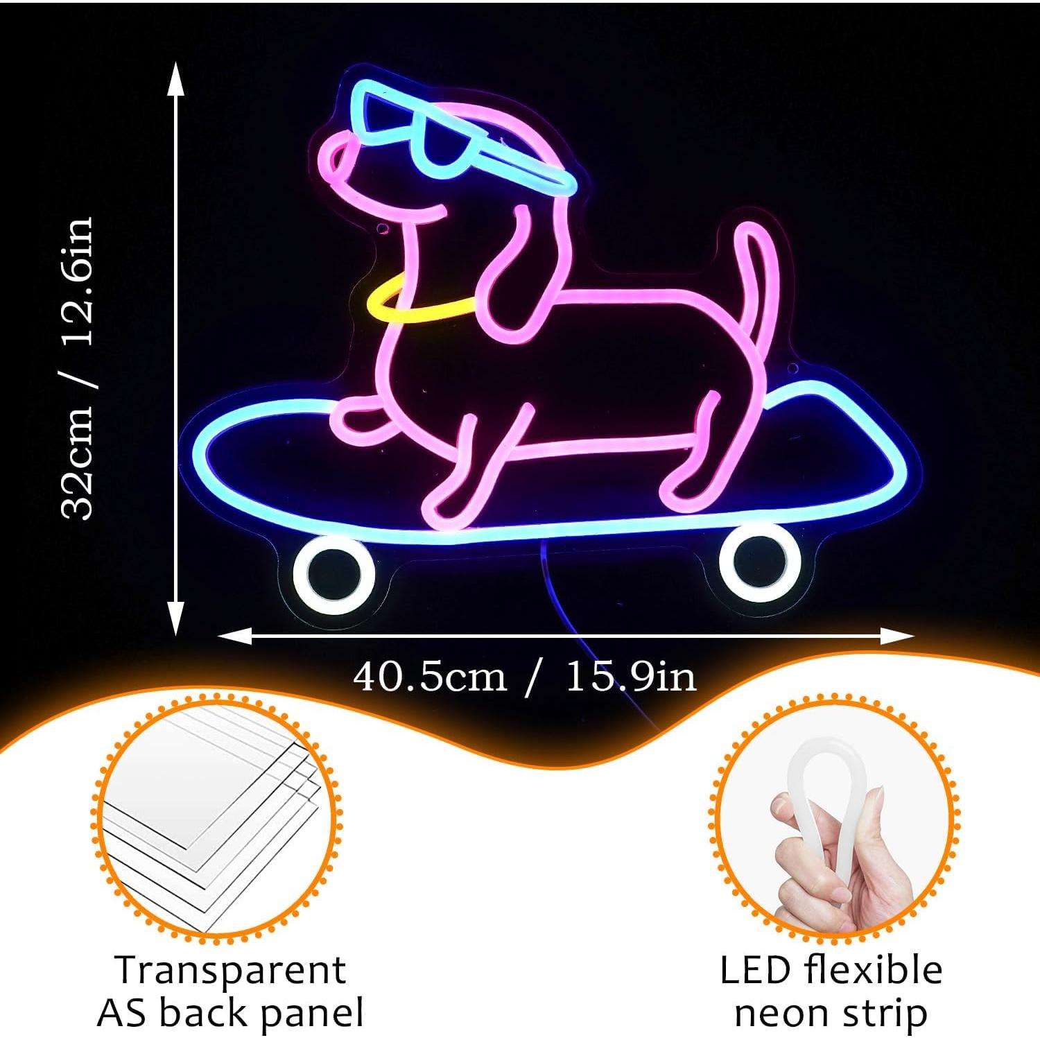 Cartel de Neón LED Perro Patinador 40.4x32 cm LISIGNVE