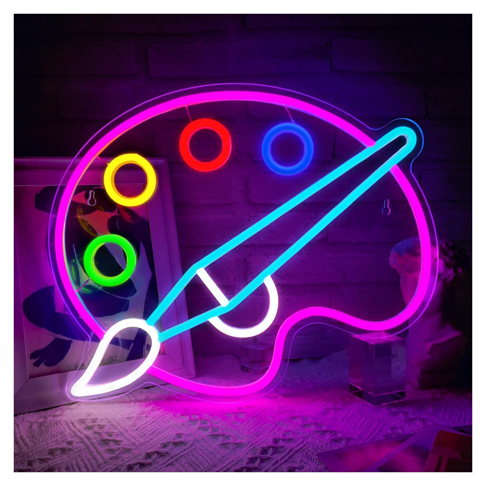 Paint Palette Neon Sign Dimmable Paint Pallet Neon Signs for Wall Decor Led Sign for Art Classroom Decor USB Powered Art Painting Light Up Sign