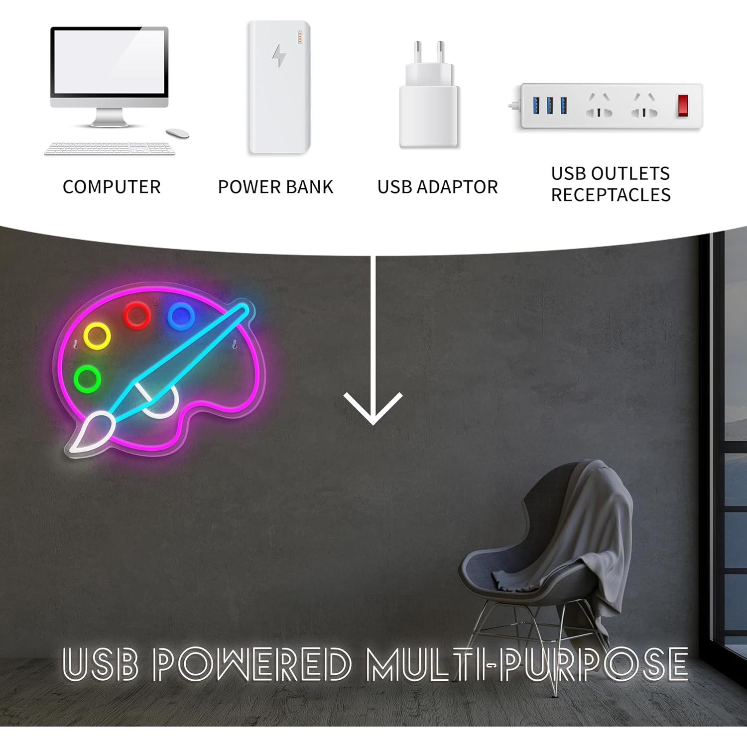 Paint Palette Neon Sign Dimmable Paint Pallet Neon Signs for Wall Decor Led Sign for Art Classroom Decor USB Powered Art Painting Light Up Sign