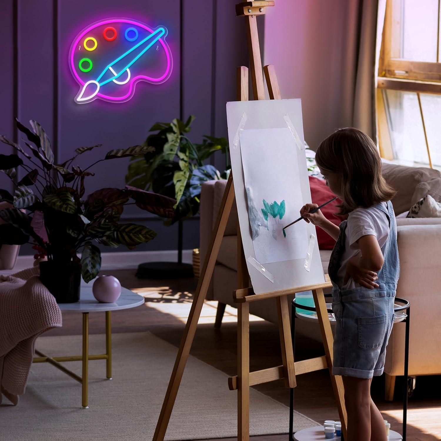 Paint Palette Neon Sign Dimmable Paint Pallet Neon Signs for Wall Decor Led Sign for Art Classroom Decor USB Powered Art Painting Light Up Sign