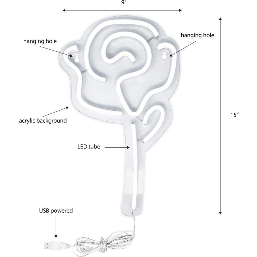 Letrero LED Neón Rosa Flor Isaac Jacobs 15x9 cm Decoración