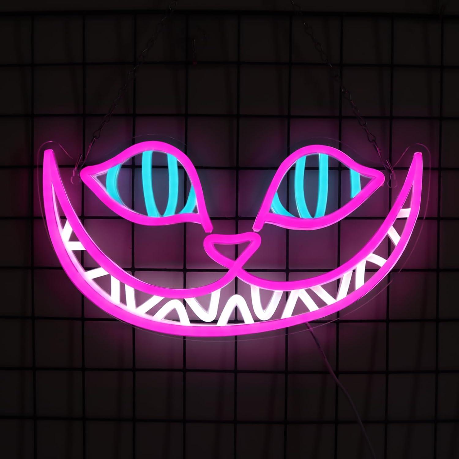 Cartel de Neón LED Gato de Cheshire Rosa 43x23 cm Regulable