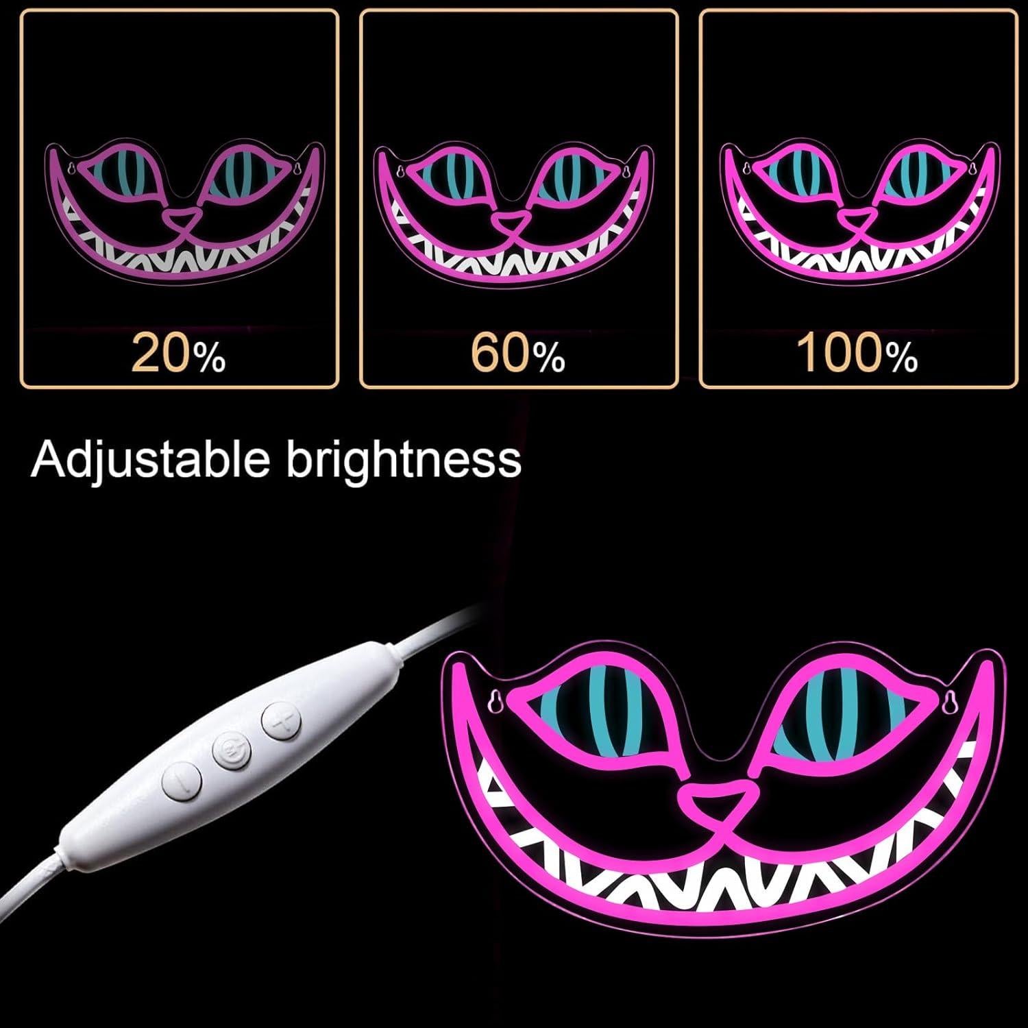 Cartel de Neón LED Gato de Cheshire Rosa 43x23 cm Regulable