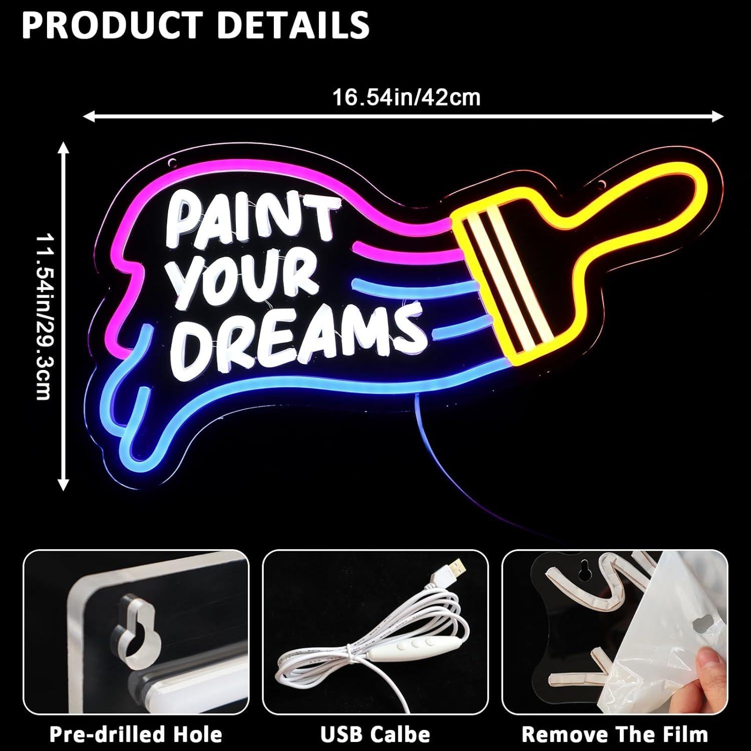 Luz de Neón PMCVYH Pintar Tus Sueños 42x29.3cm LED Dimmable