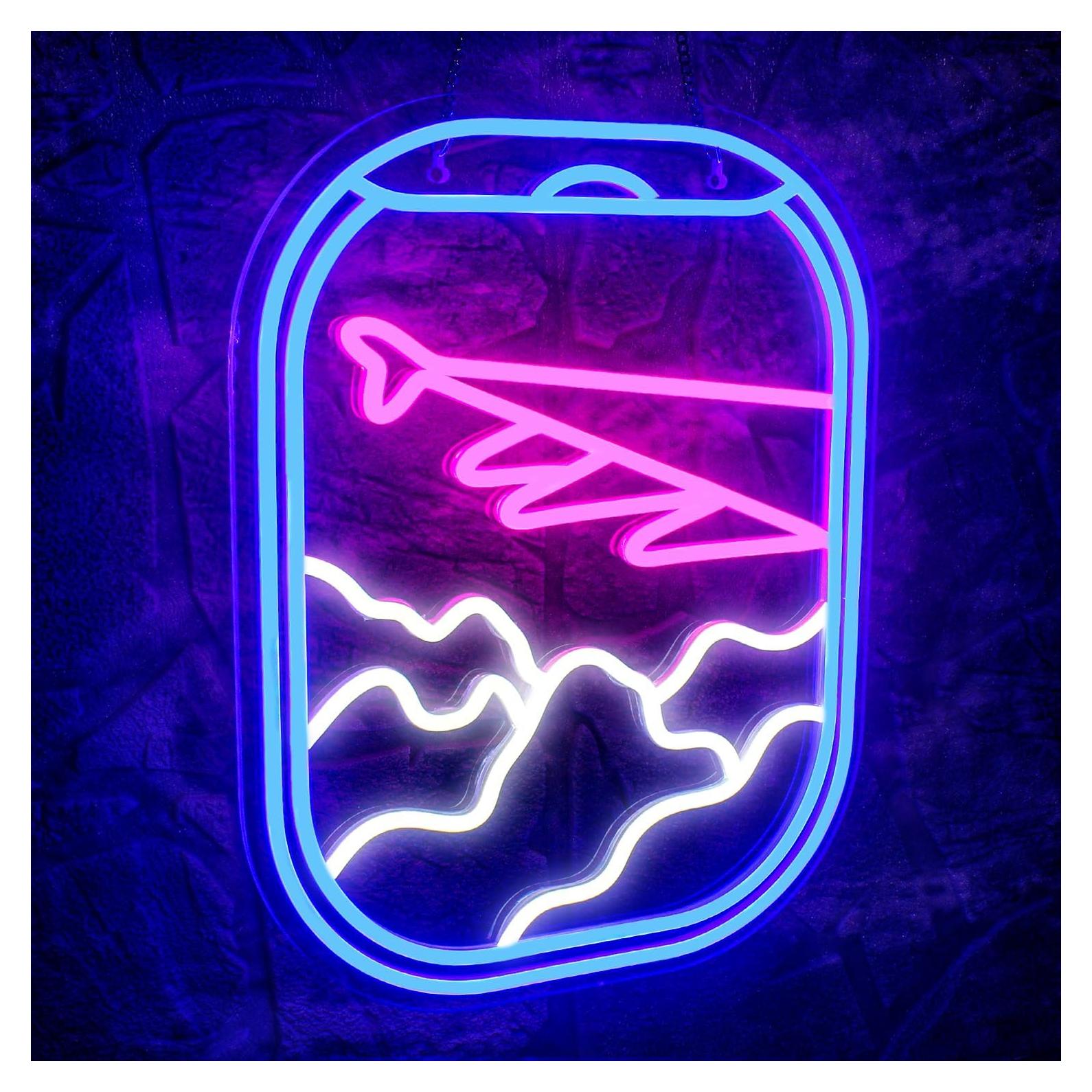 Señal de Neón WLHOPE Vista de Ventana de Avión Azul Rosa 32x42cm