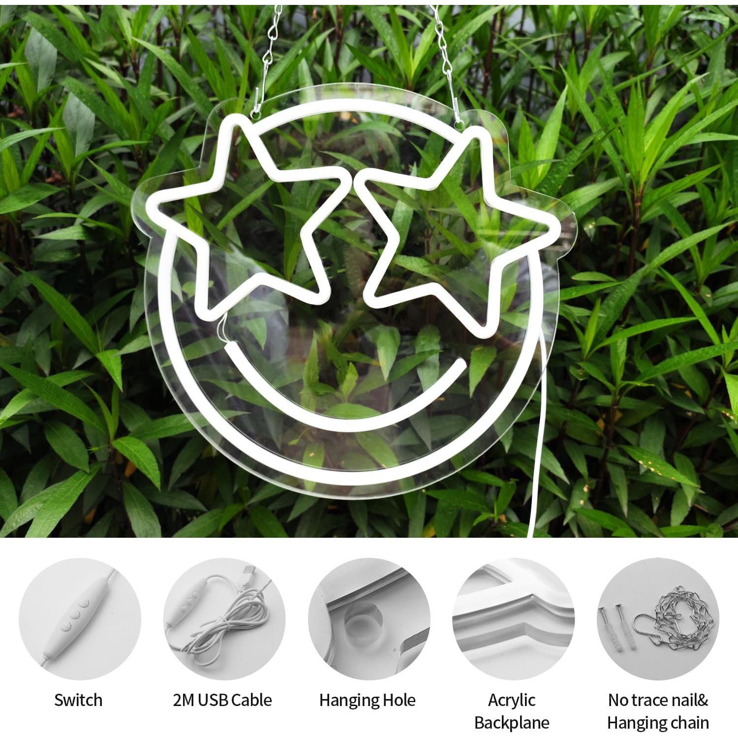 Luz de Neón Cara Sonriente Wootfairy 31x29cm Regulable