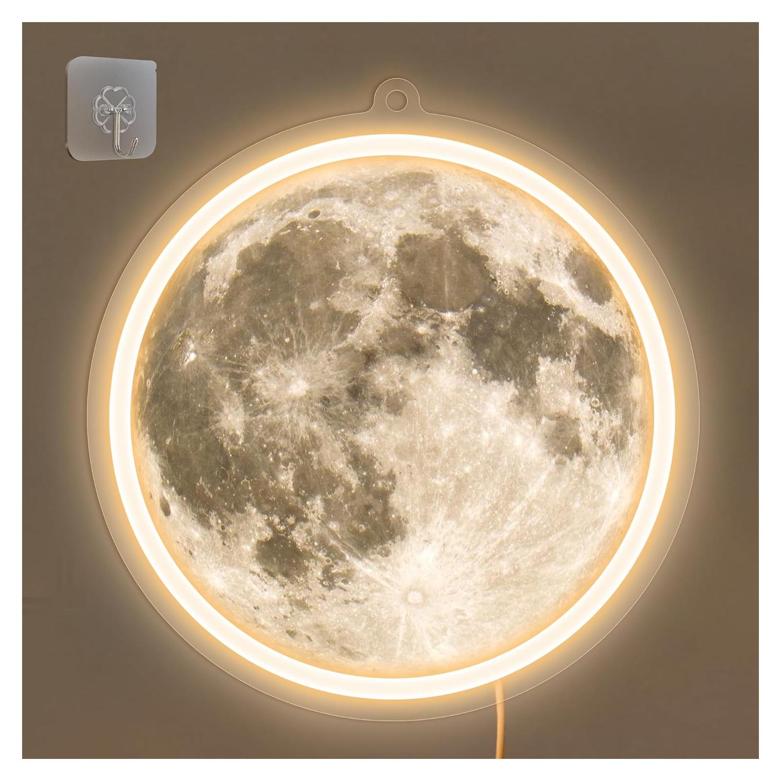 Moon Neon Signs for Wall Decor, Dimmable Neon Sign Moons Led Signs Moon Art Neon Lights for Living Room, Bedroom Gaming Room, Hotel Decor, Cool Birthday Gifts for Friends, Partner