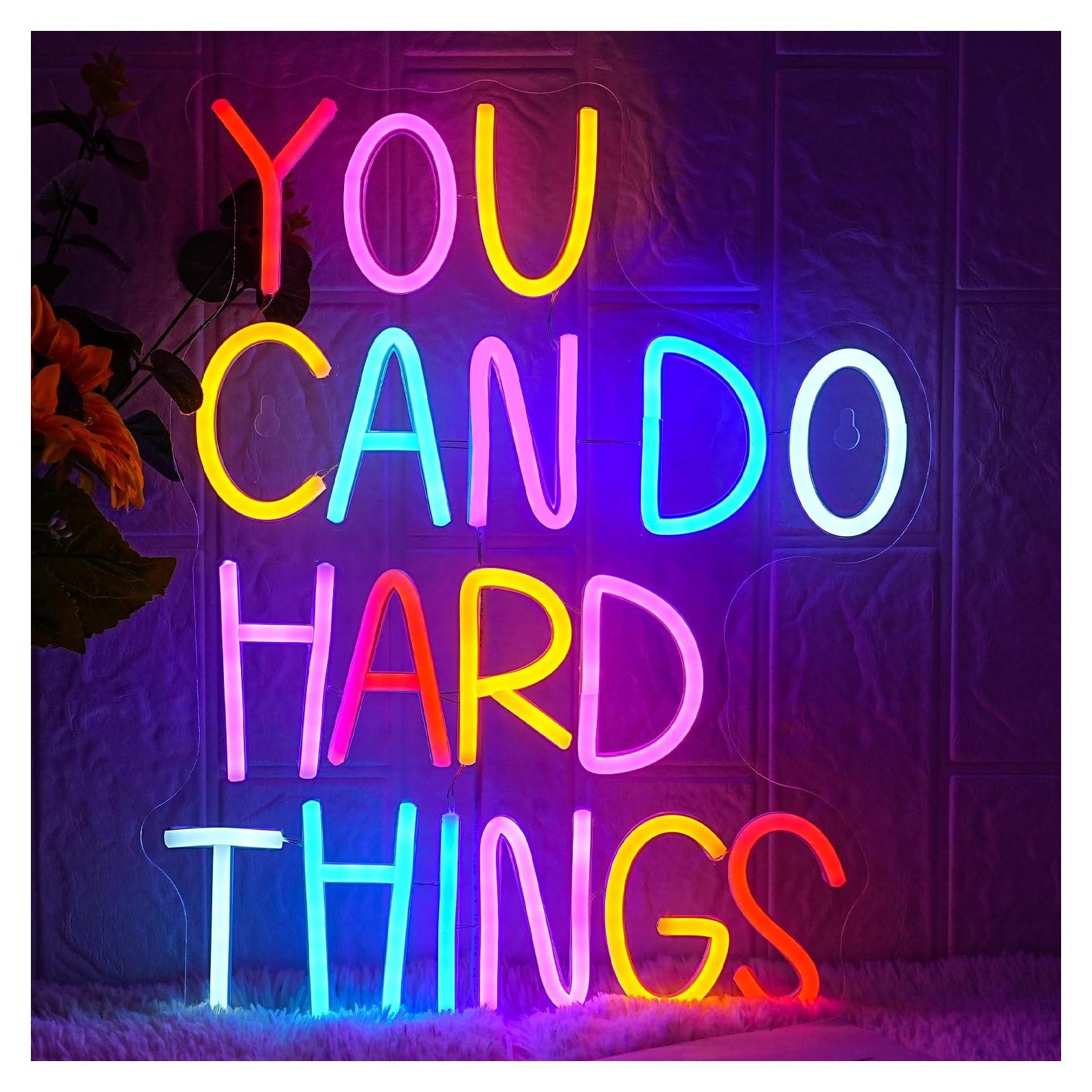 You Can Do Hard Things Neon Sign Dimmable LED Neon Signs for Wall Decor Neon Light Kids Wall Art Positive Classroom Decor USB Neon Light for Bedroom Birthday Party Classroom Backdrop Aesthetic Decoration