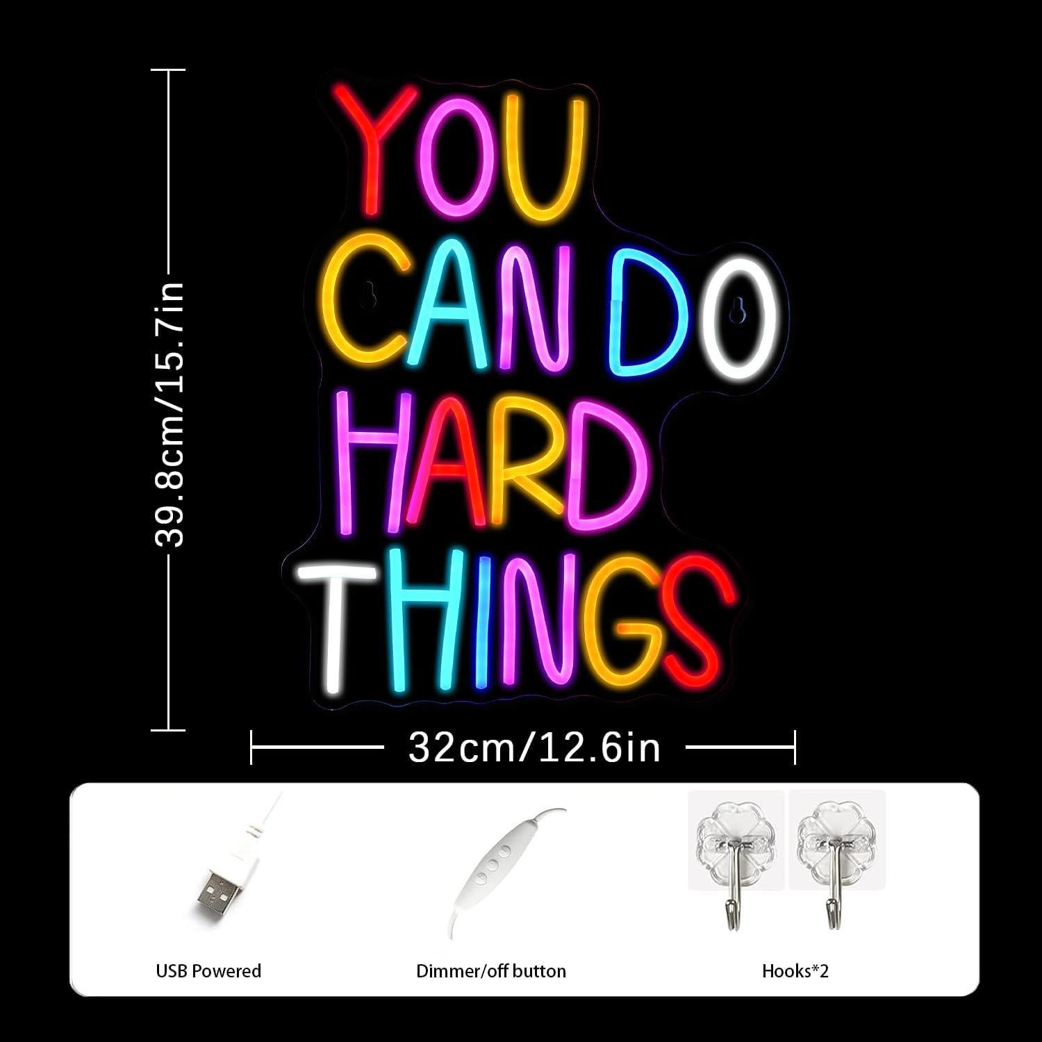 You Can Do Hard Things Neon Sign Dimmable LED Neon Signs for Wall Decor Neon Light Kids Wall Art Positive Classroom Decor USB Neon Light for Bedroom Birthday Party Classroom Backdrop Aesthetic Decoration