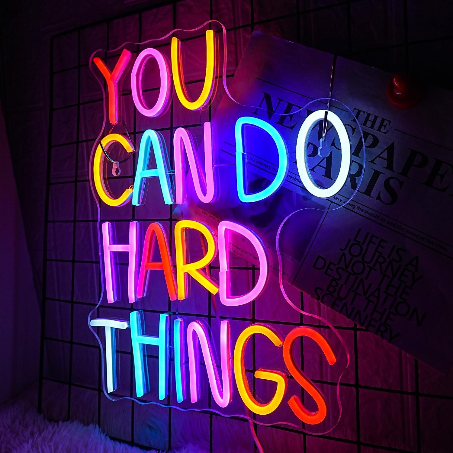 You Can Do Hard Things Neon Sign Dimmable LED Neon Signs for Wall Decor Neon Light Kids Wall Art Positive Classroom Decor USB Neon Light for Bedroom Birthday Party Classroom Backdrop Aesthetic Decoration