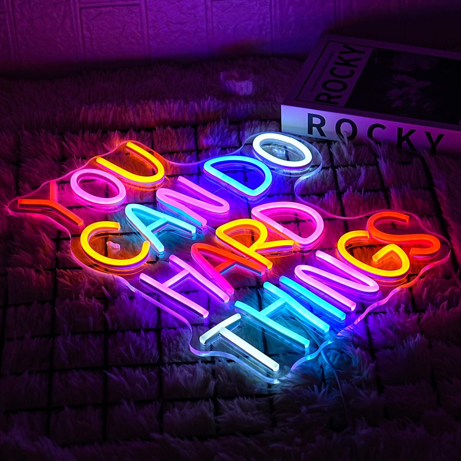 You Can Do Hard Things Neon Sign Dimmable LED Neon Signs for Wall Decor Neon Light Kids Wall Art Positive Classroom Decor USB Neon Light for Bedroom Birthday Party Classroom Backdrop Aesthetic Decoration