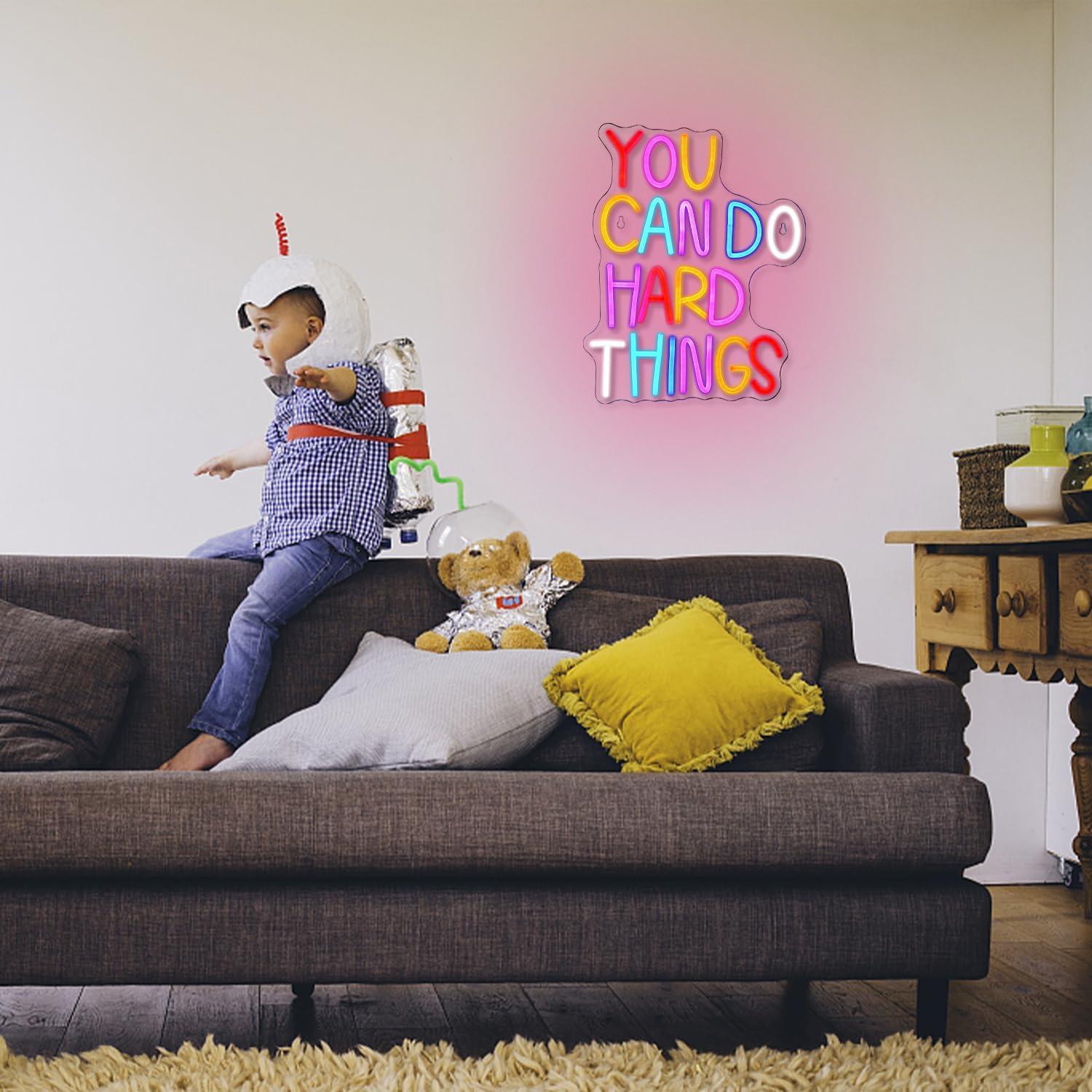 You Can Do Hard Things Neon Sign Dimmable LED Neon Signs for Wall Decor Neon Light Kids Wall Art Positive Classroom Decor USB Neon Light for Bedroom Birthday Party Classroom Backdrop Aesthetic Decoration