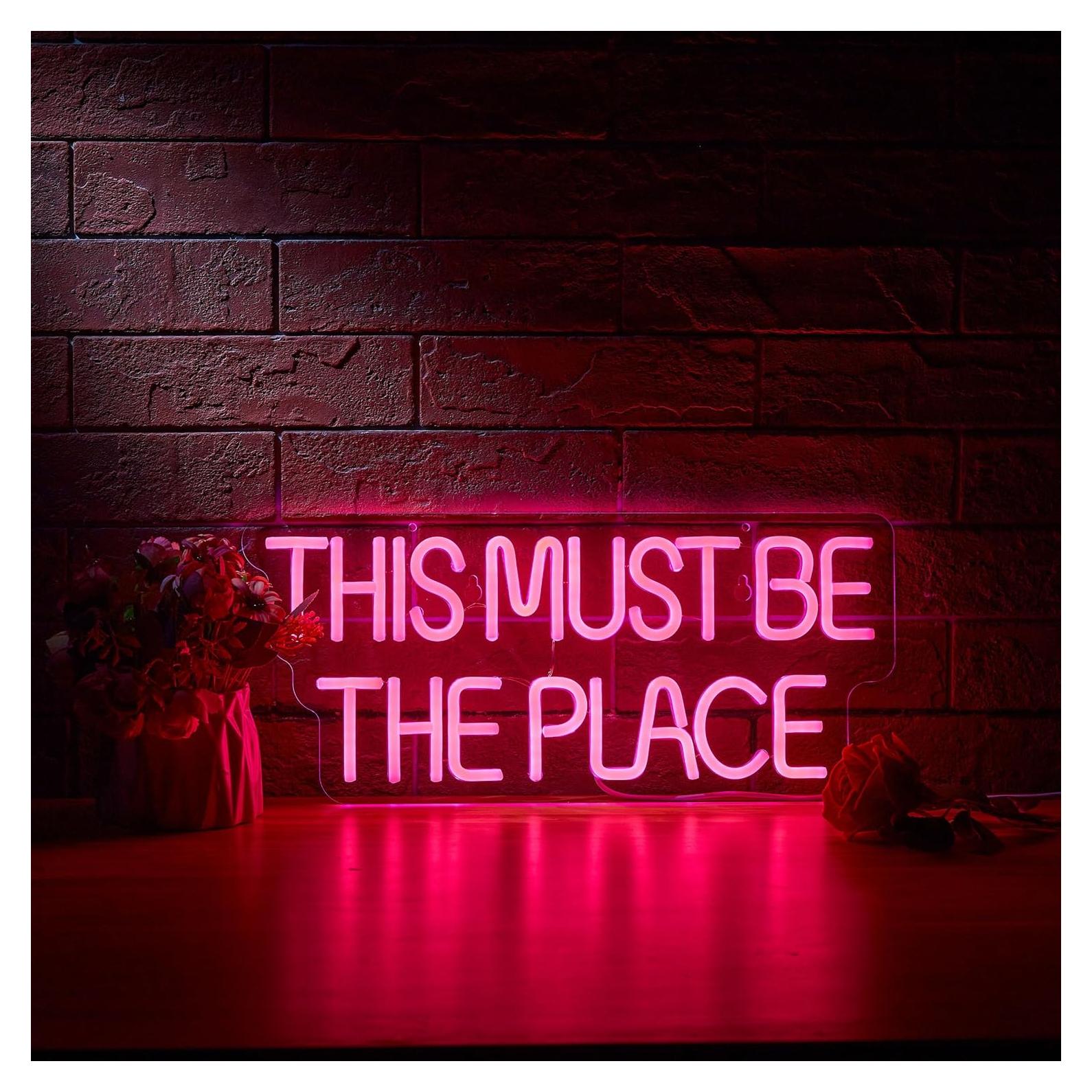This Must Be The Place Neon Sign for Wall Décor Dimmable LED Neon Light USB Powered Neon Art Signs(Pink)