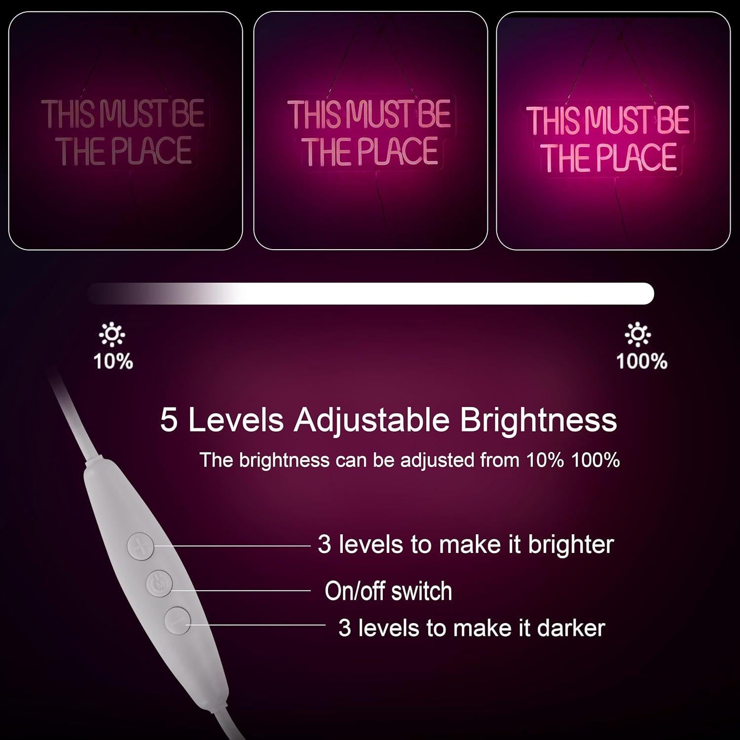 This Must Be The Place Neon Sign for Wall Décor Dimmable LED Neon Light USB Powered Neon Art Signs(Pink)