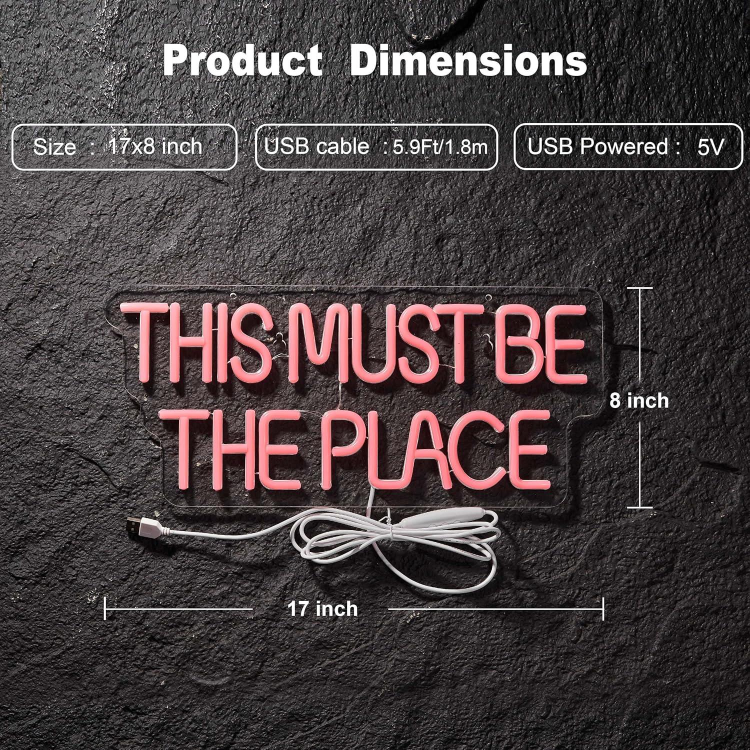 This Must Be The Place Neon Sign for Wall Décor Dimmable LED Neon Light USB Powered Neon Art Signs(Pink)