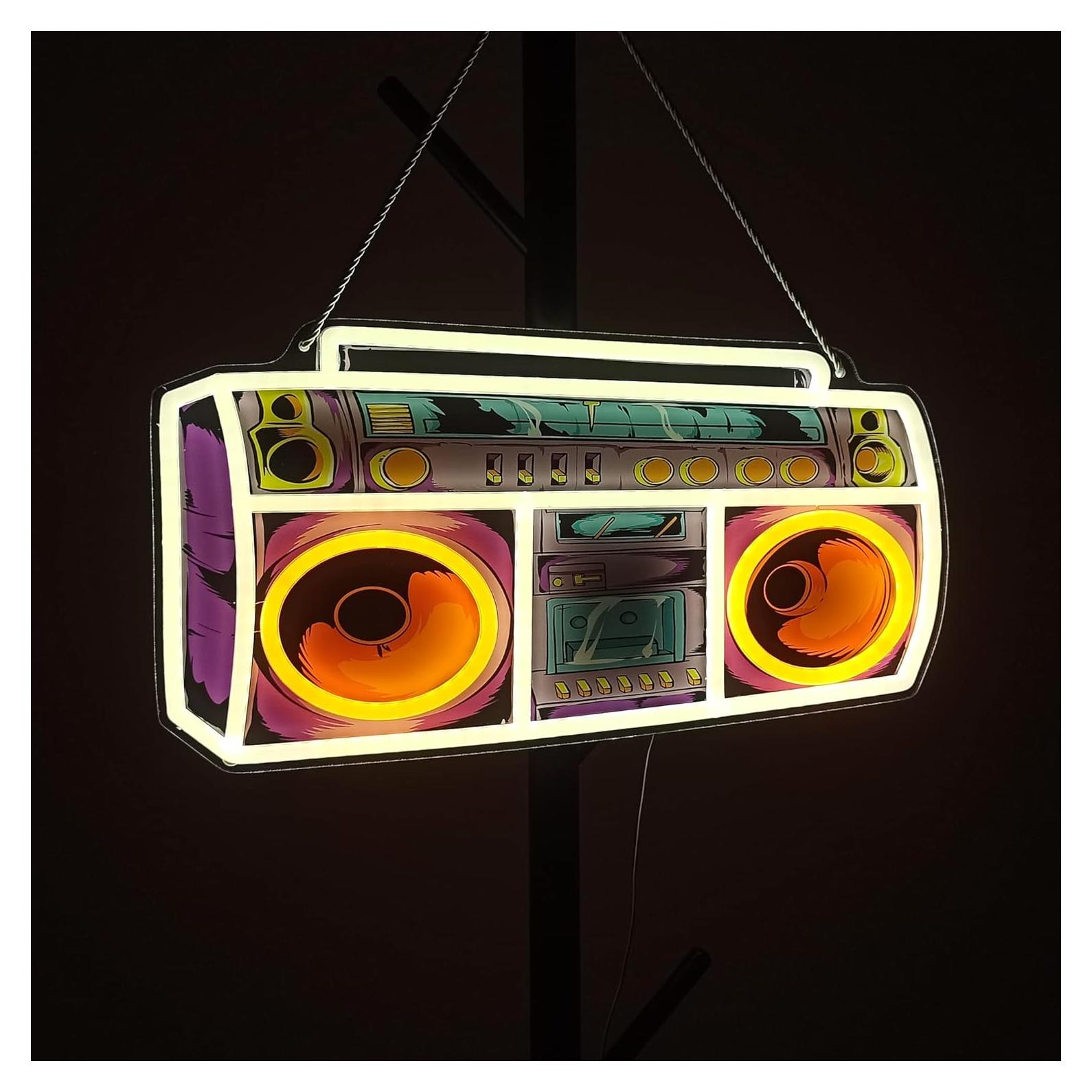 Cartel de Neón ASIUXIRS Grabadora de Cinta 38.1x21.6 cm Morado