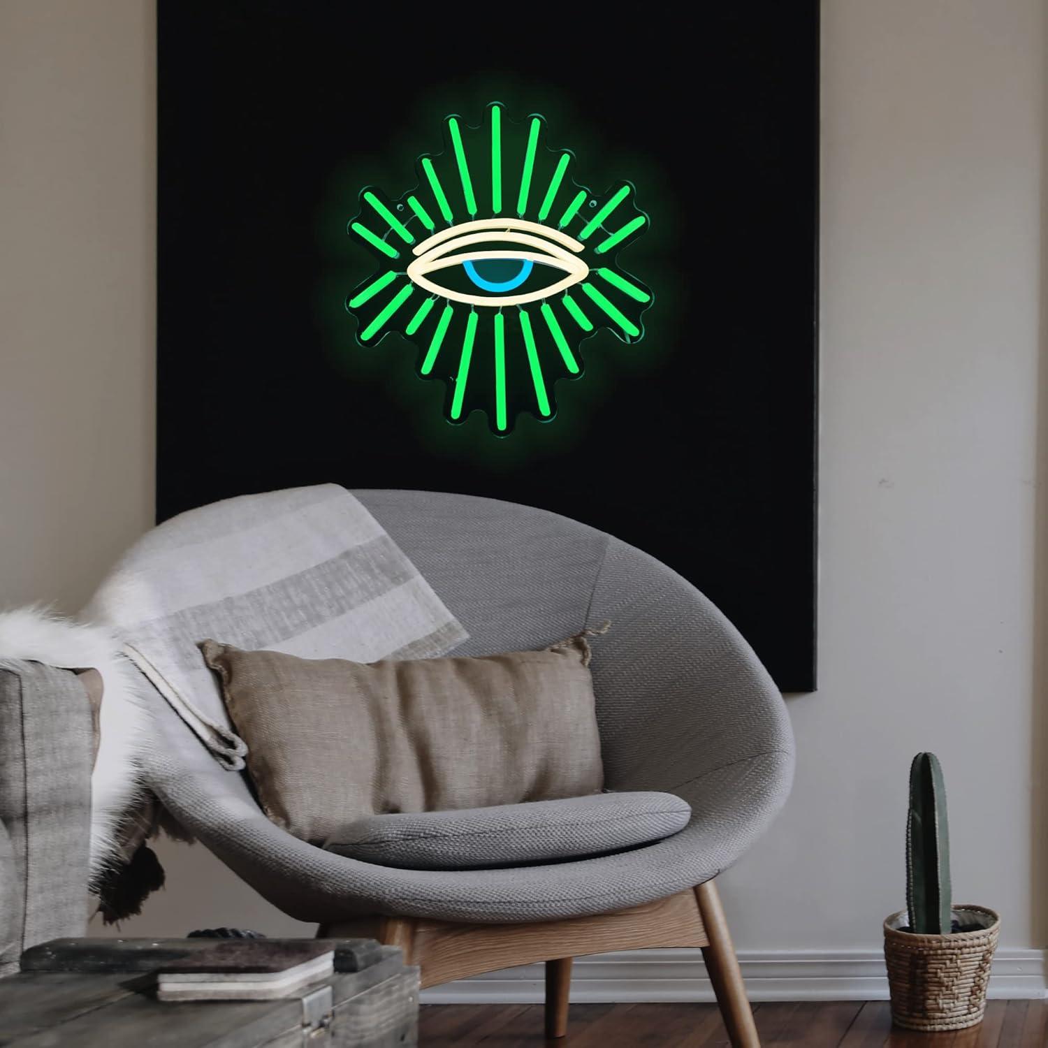 Evil Eyes Neon Signs for Wall Decor, Dimming LED Green Goth Eyes Neon Signs, Bohemian Wall Decor Witchy Decor USB Neon Wall Signs for Bedroom Meditation Decor Charm Gift Unique Home Christmas Gift(11.8x13in)