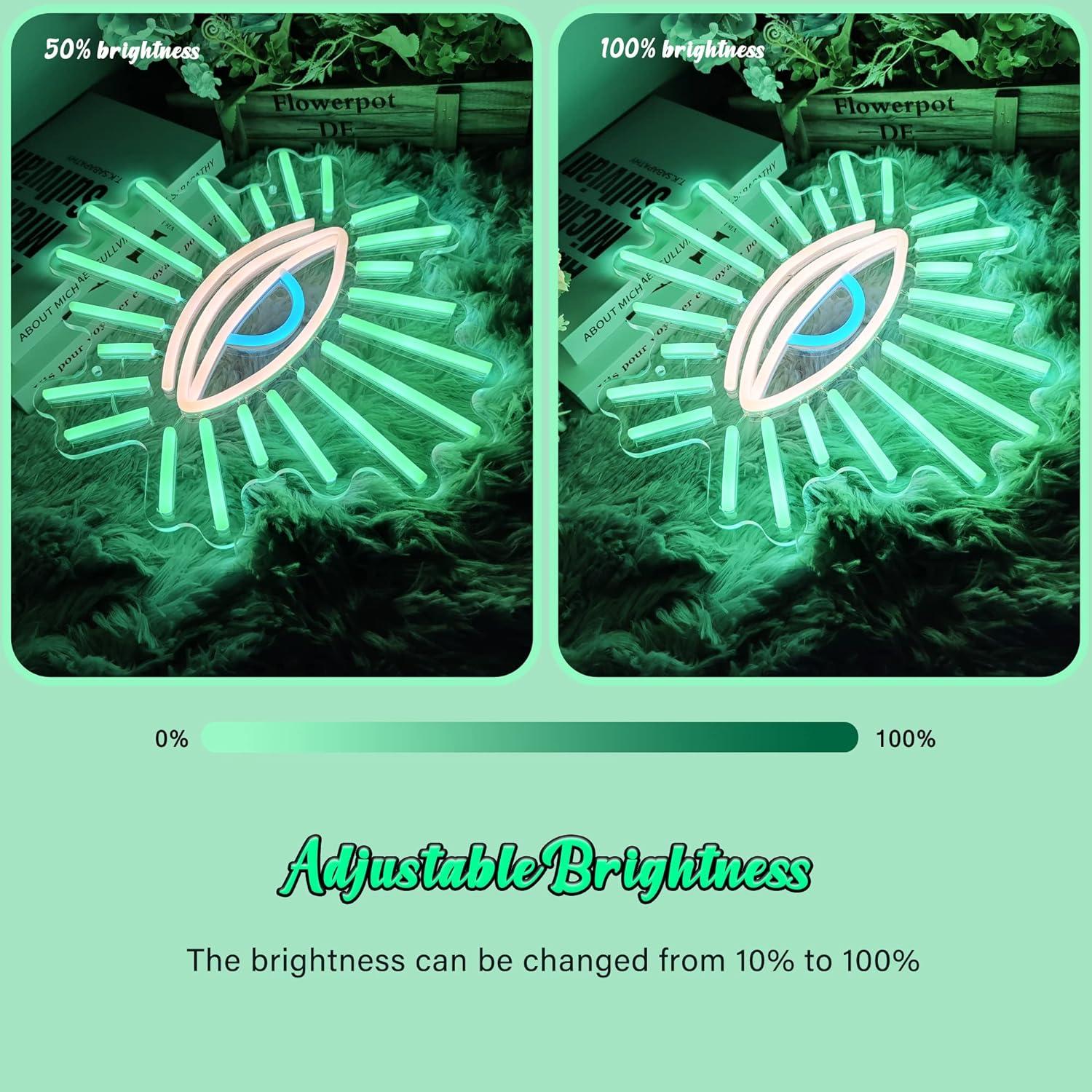 Evil Eyes Neon Signs for Wall Decor, Dimming LED Green Goth Eyes Neon Signs, Bohemian Wall Decor Witchy Decor USB Neon Wall Signs for Bedroom Meditation Decor Charm Gift Unique Home Christmas Gift(11.8x13in)