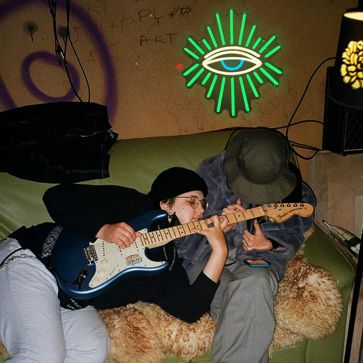 Evil Eyes Neon Signs for Wall Decor, Dimming LED Green Goth Eyes Neon Signs, Bohemian Wall Decor Witchy Decor USB Neon Wall Signs for Bedroom Meditation Decor Charm Gift Unique Home Christmas Gift(11.8x13in)