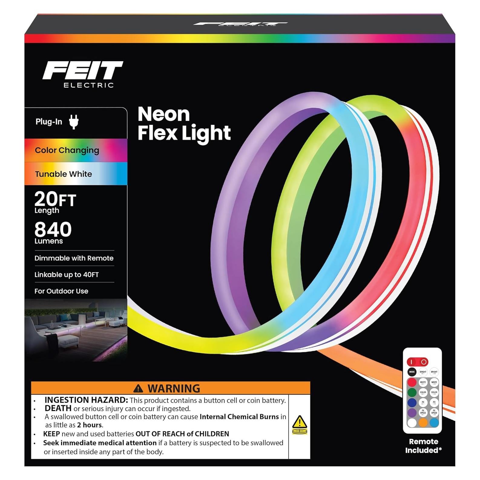 Luz Flex Neon Exterior 6.1m Feit Electric RGB + Blanco Ajustable