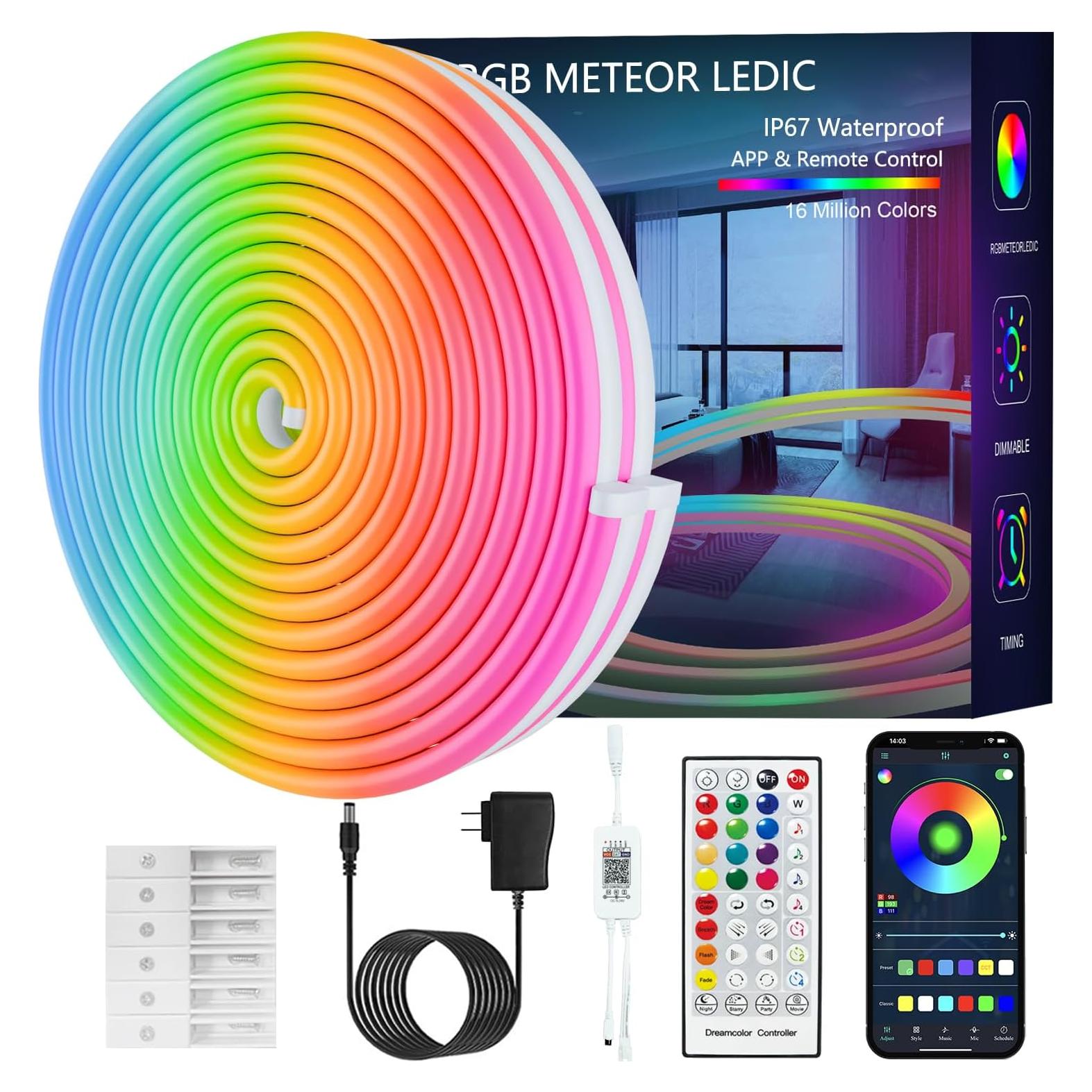 Tira LED de Neón 5m HRDJ, IP67, Control Remoto, Sincronización Música