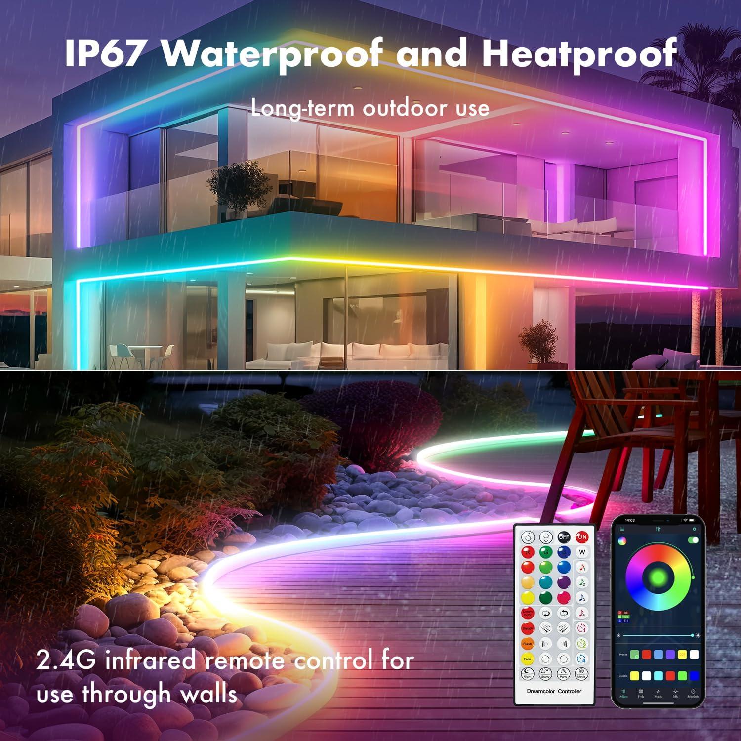 Tira LED de Neón 5m HRDJ, IP67, Control Remoto, Sincronización Música