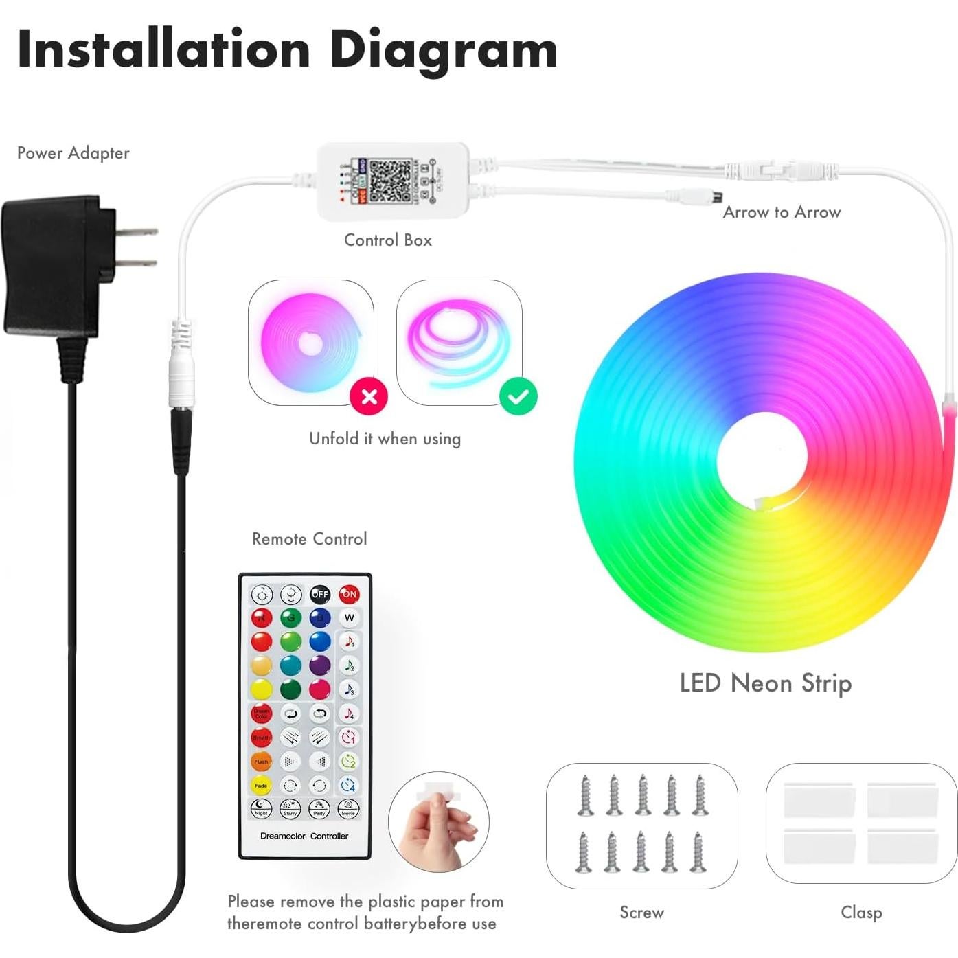 Tira LED de Neón 5m HRDJ, IP67, Control Remoto, Sincronización Música