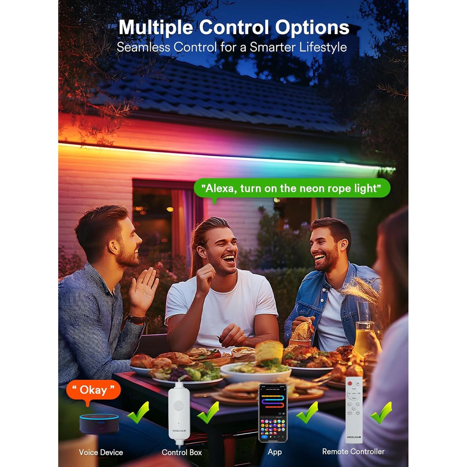 Luces de Neón LED 10m ANGELHALO IP65 Impermeables con Control
