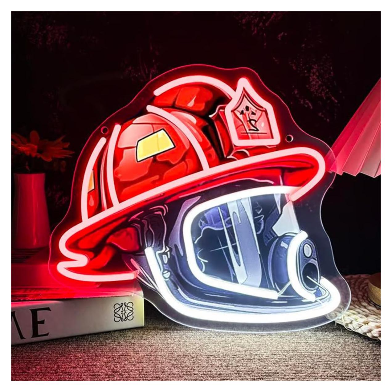 Firefighter Helmet Neon Sign,LED Neon USB Powered Neons Sign,Fire Station Helmet Neons Signs Light,Fire Department Wall Decor Mood Lights for Firefighters & Husband Gift