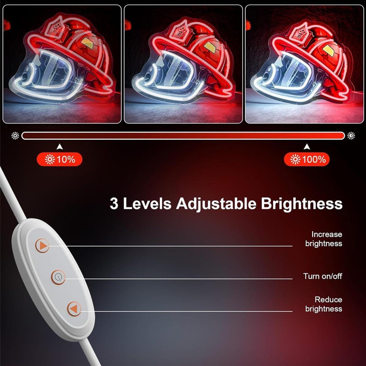 Firefighter Helmet Neon Sign,LED Neon USB Powered Neons Sign,Fire Station Helmet Neons Signs Light,Fire Department Wall Decor Mood Lights for Firefighters & Husband Gift