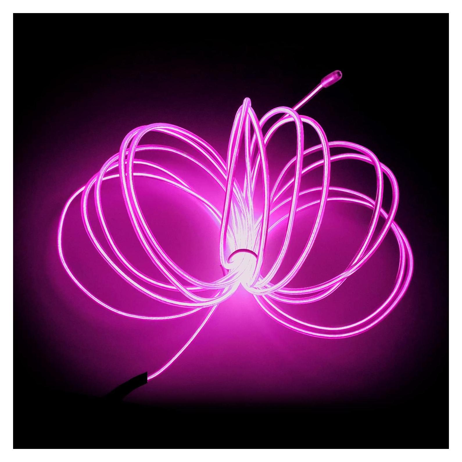 Cable EL Neón Rosa 5m MaxLax - Tira de Luz Portátil LED