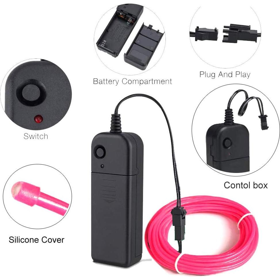 Cable EL Neón Rosa 5m MaxLax - Tira de Luz Portátil LED