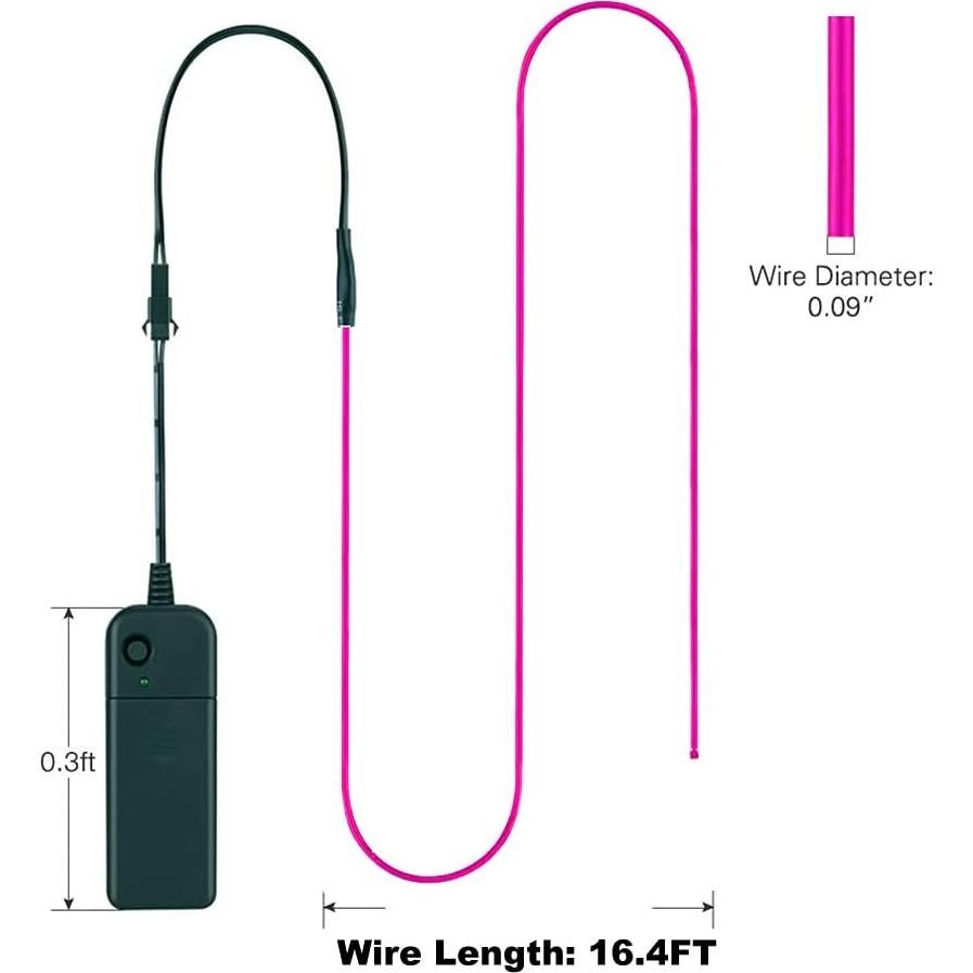 Cable EL Neón Rosa 5m MaxLax - Tira de Luz Portátil LED