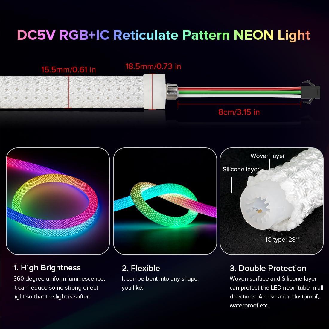 Tira LED Neón BTF-LIGHTING 9.8FT RGB IP67 Flexible