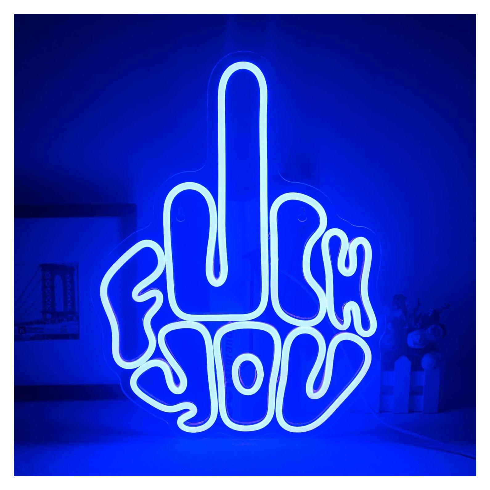 Letrero Neón LED Azul FAXFSIGN Mano 40x30 cm Decoración