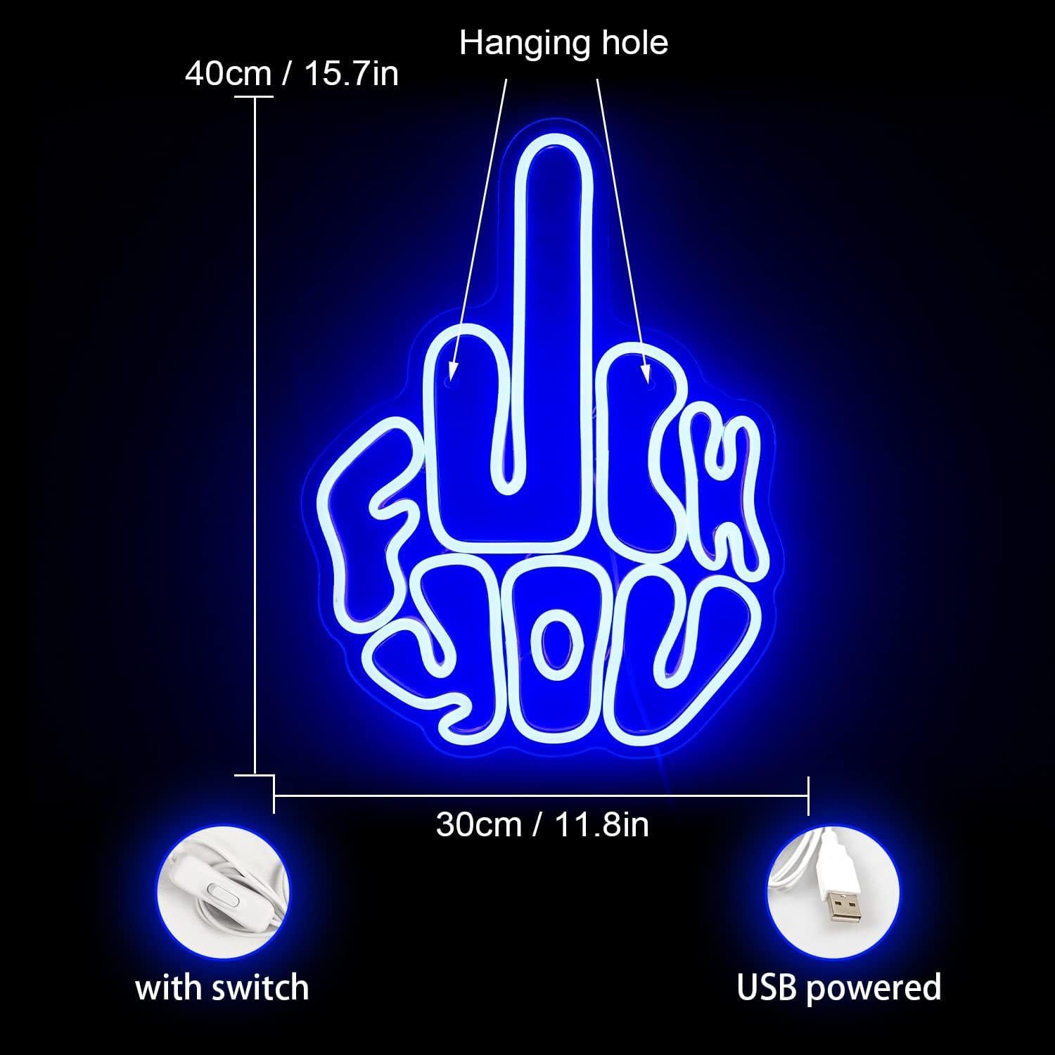 Letrero Neón LED Azul FAXFSIGN Mano 40x30 cm Decoración