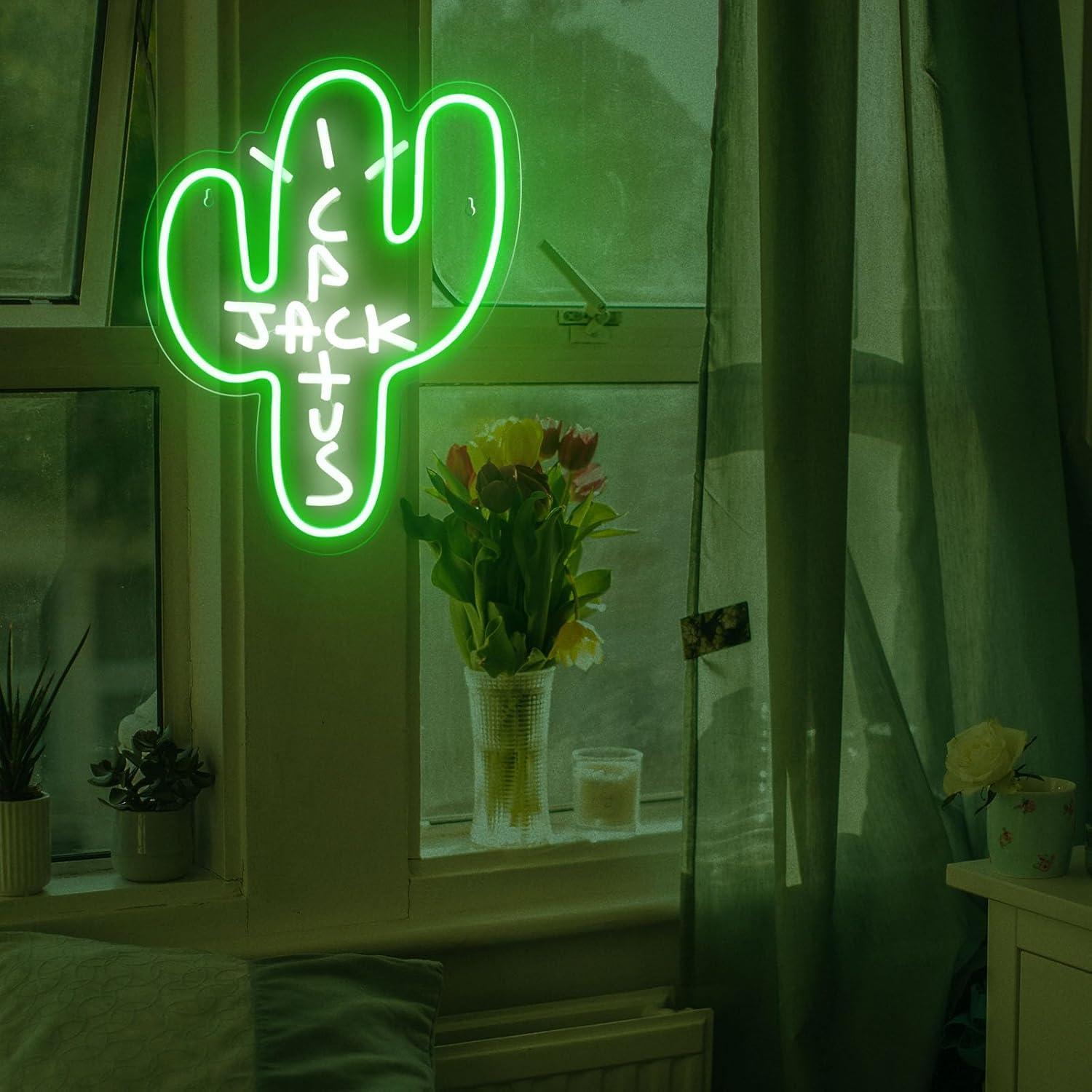 Luz Neon Cactus Jack Eoxuefo 39.9x30 cm Regulable USB