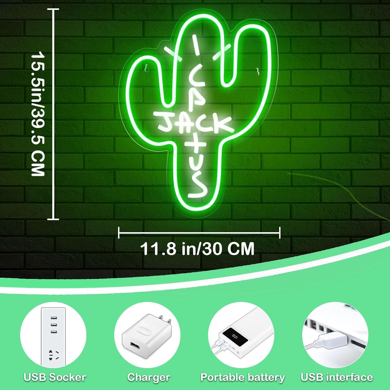 Luz Neon Cactus Jack Eoxuefo 39.9x30 cm Regulable USB