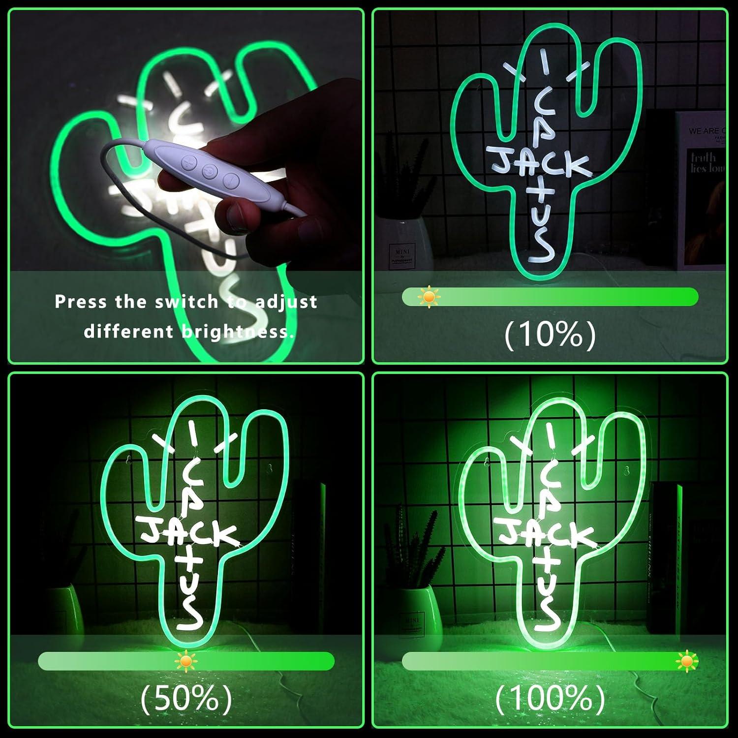 Luz Neon Cactus Jack Eoxuefo 39.9x30 cm Regulable USB