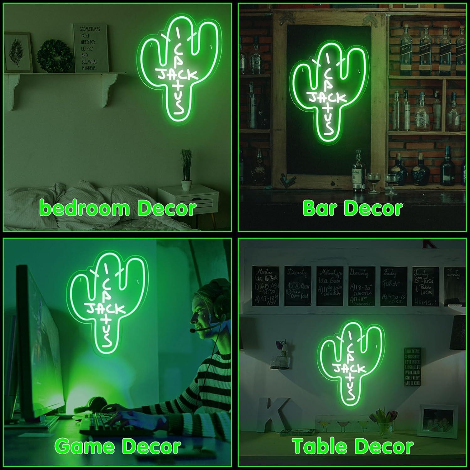 Luz Neon Cactus Jack Eoxuefo 39.9x30 cm Regulable USB