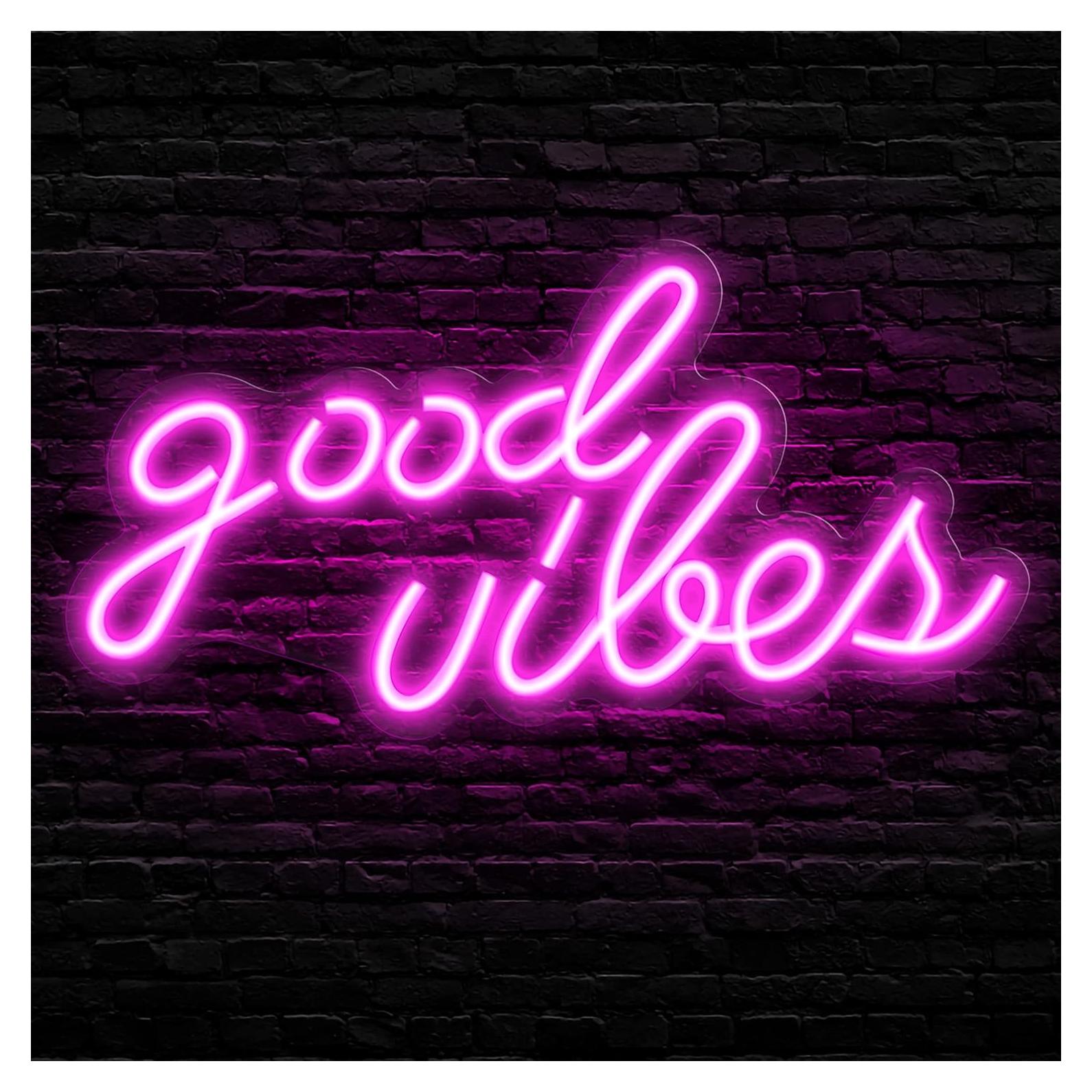 Pink Good Vibes Neon Sign - Neon Lights for Bedroom, LED Neon Signs for Wall Decor (16.1 x 8.3 inch)