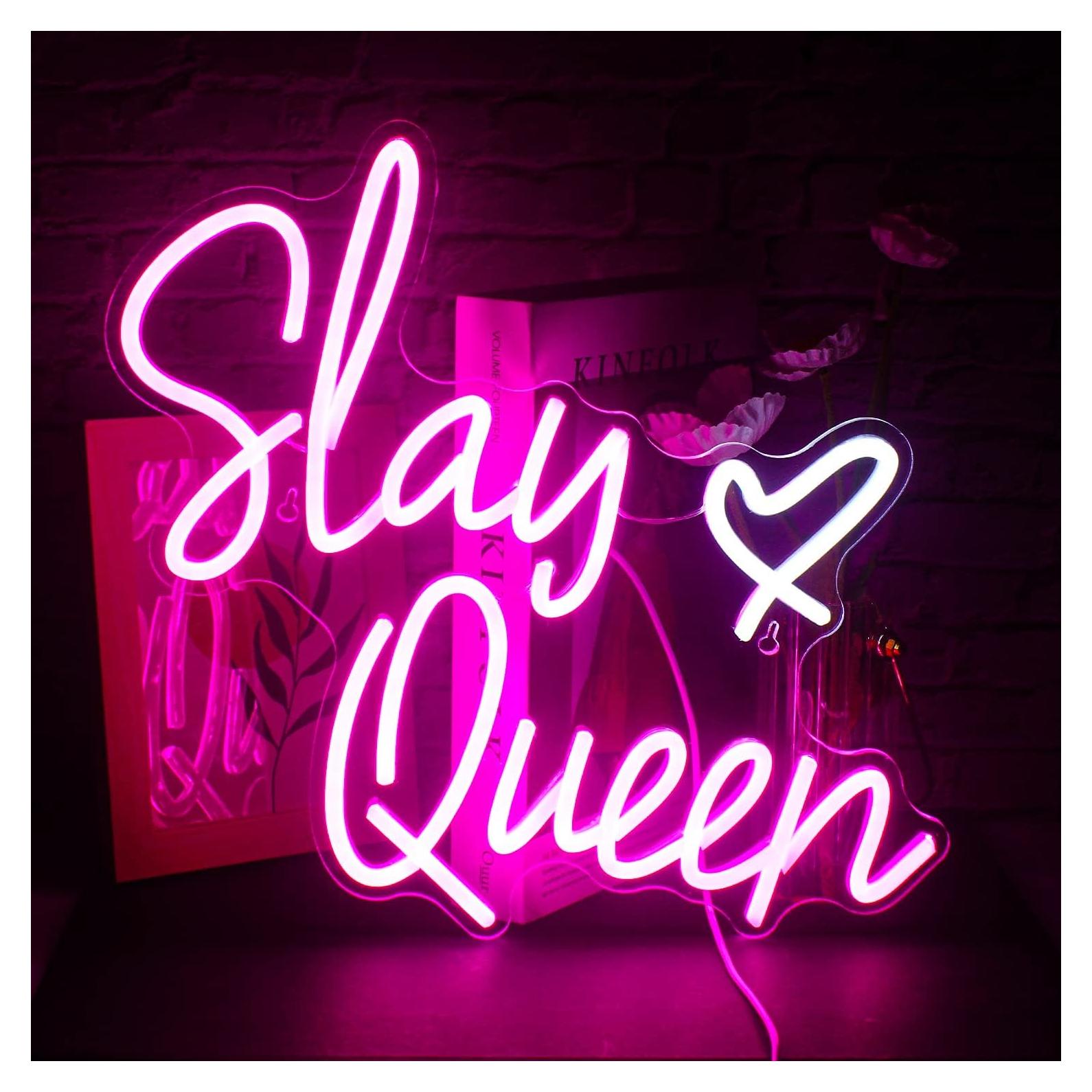 Letrero de Neón Slay Queen LED Rosa 32x40 cm para Decoración