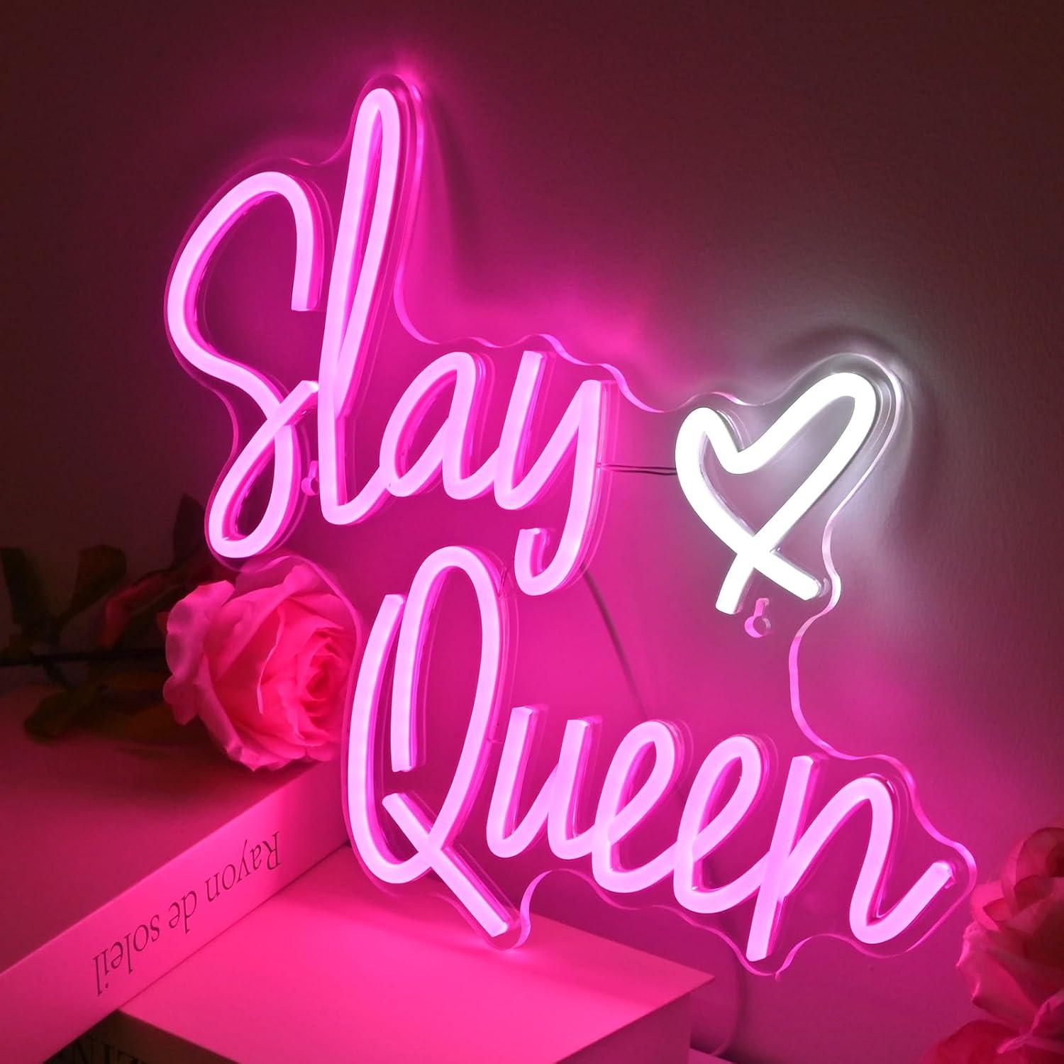 Letrero de Neón Slay Queen LED Rosa 32x40 cm para Decoración