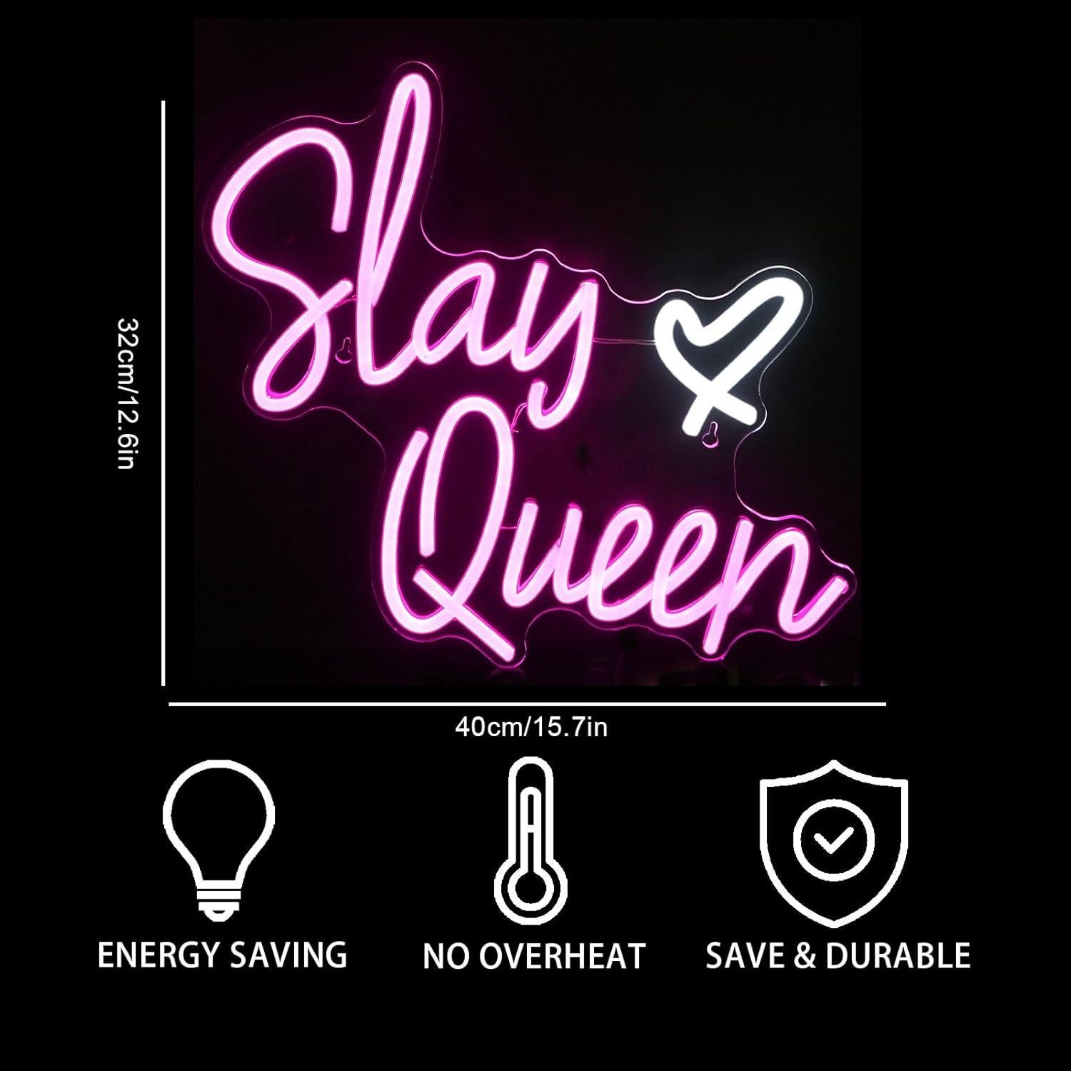 Letrero de Neón Slay Queen LED Rosa 32x40 cm para Decoración