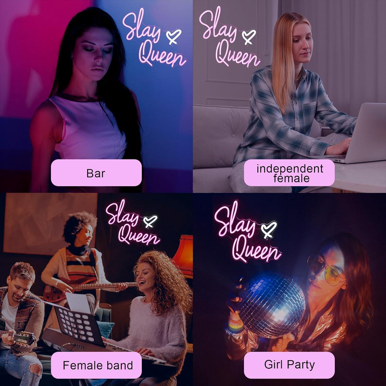 Letrero de Neón Slay Queen LED Rosa 32x40 cm para Decoración