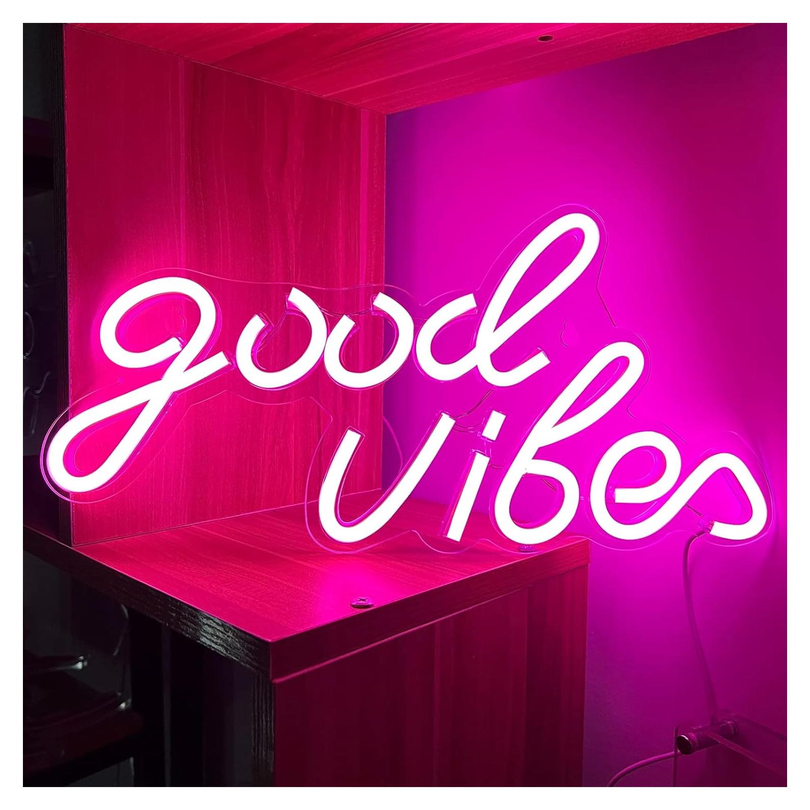 Letrero de Neón Buenas Vibras LED Rosa 40x24cm USB