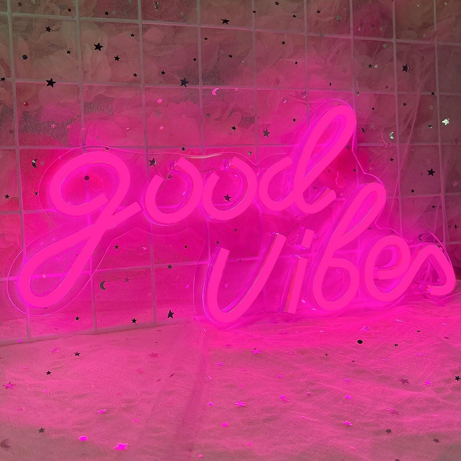 Letrero de Neón Buenas Vibras LED Rosa 40x24cm USB