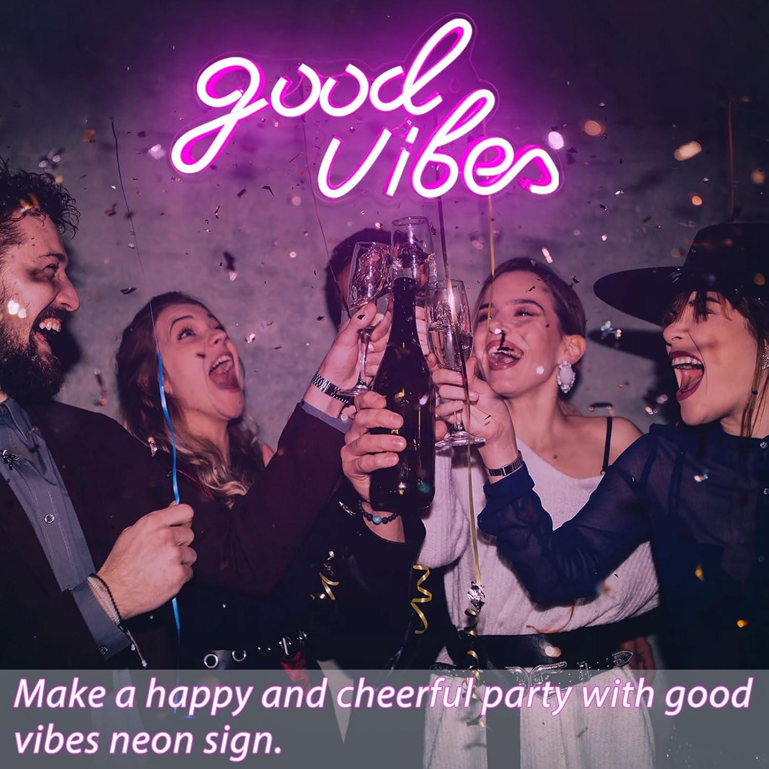 Letrero de Neón Buenas Vibras LED Rosa 40x24cm USB